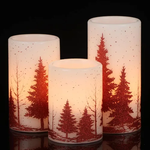 Miniatura 16 de GenSwin Velas de Navidad sin llama con temporizador remoto, juego de 2 velas LED de Navidad que funcionan con pilas con casa de nieve, Papá Noel