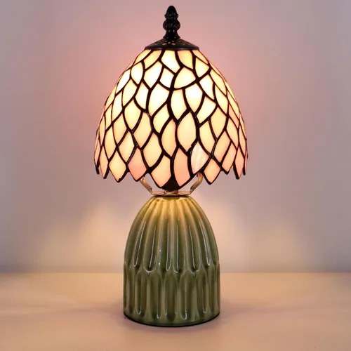 Miniatura 4 de Tiffany Stained Glass Mushroom Table Lamp 12.5 Inch -Pink Leaf Tiffany Lamp,6X6X12.5 Inch,Small Night Light,Ceramic Base, Mini Accent Light