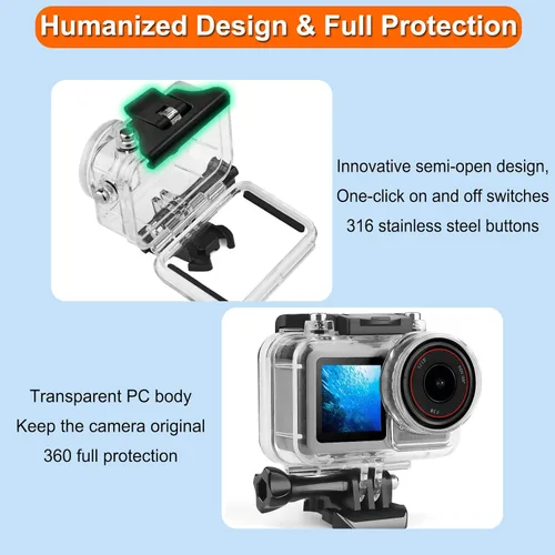 Miniatura 3 de BO&DQQ Carcasa Subacuática Impermeable Compatible con DJI Osmo Action 5 Pro/Action 4/Action 3, Funda de Cubierta de Buceo de 50 m/164 pies con Kit