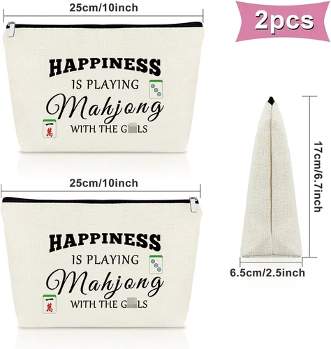 Miniatura 3 de Sazuwu Mahjong - Bolsa de maquillaje divertida para mujer, 2 piezas beige., Viaje, único