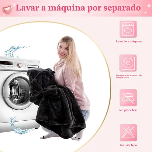 Miniatura 6 de Waitu - Sudadera tipo manta, para regalar a hombre o mujer, muy cálida y acogedora, gigantesca, con capucha, de gruesa franela, con mangas y un Negro