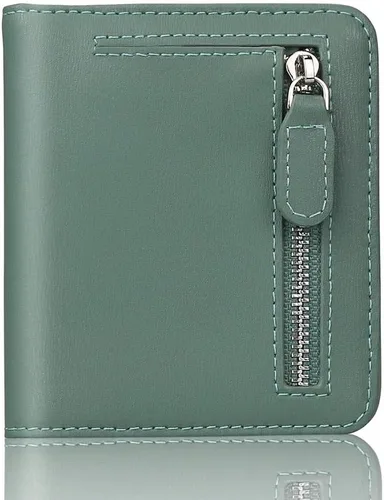 Miniatura 26 de Funtor Cartera de cuero para mujer, pequeña y compacta, con bolsillo doble, bloqueo RFID, para mujer