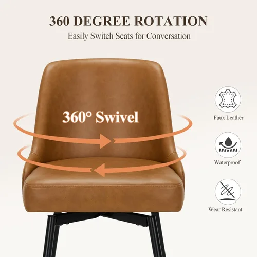 Miniatura 5 de COLAMY Juego de 2 taburetes de bar, sillas giratorias de altura de mostrador de 26 pulgadas con respaldo, asiento acolchado grueso y reposapiés