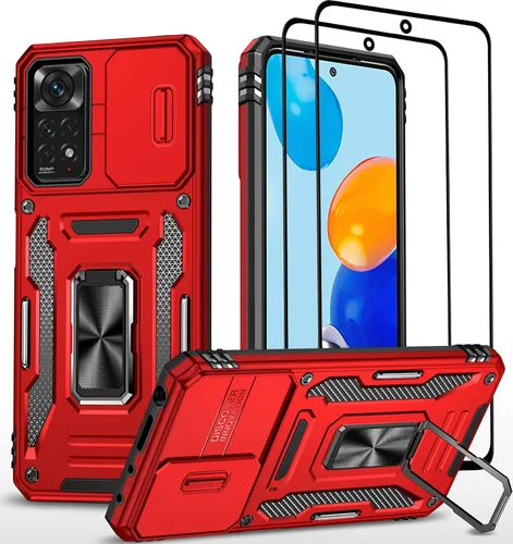 Wefor Funda XiaoMi RedMi Note 11 (4G) con cubierta para cámara deslizante, soporte de anillo magnético de 360° mejorado grado militar a prueba de