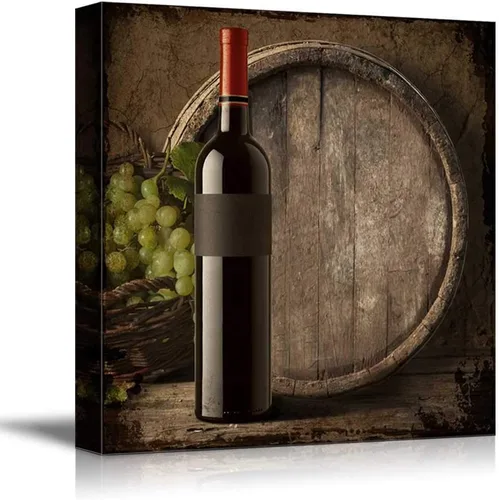Miniatura 7 de wall26 - Lienzo decorativo cuadrado para pared, copas de vino con botella de vino y uvas, impresión giclée, arte moderno para el hogar, listo