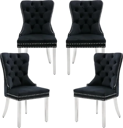 Miniatura 22 de Civama Juego de 2 sillas de comedor, elegantes sillas de comedor de terciopelo capitonado de lujo con patas doradas y adornos de clavos, tirador