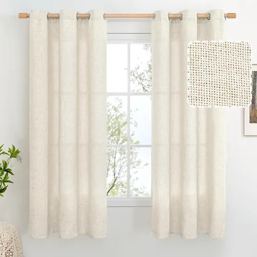 Miniatura 74 de BGment Cortinas de Lino Beige de 63 Pulgadas de Largo 2 Paneles - Tratamientos para Ventanas con Textura de Arpillera Filtrantes de Luz Cortinas