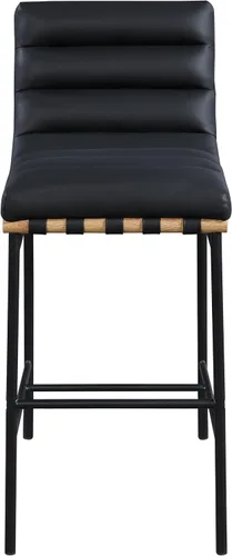 Miniatura 4 de Meridian Furniture 846Black-C Burke Collection Modern Taburete de bar contemporáneo con cuero vegano negro suave, marco de metal negro mate