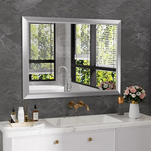 Miniatura 70 de Amorho Espejo de Baño Negro, Espejos de Pared de 24x30 Pulgadas con Marco de Metal Grueso para Sobre el Fregadero, Dormitorio, Sala de Estar