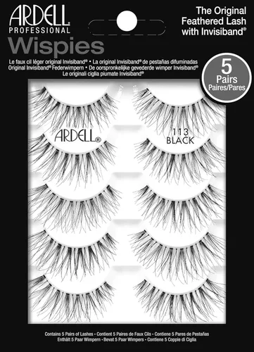 Ardell Pestañas postizas Wispies 113 - Negras, aspecto natural, pestañas postizas delgadas, suaves y ligeras, 5 pares, 1 paquete