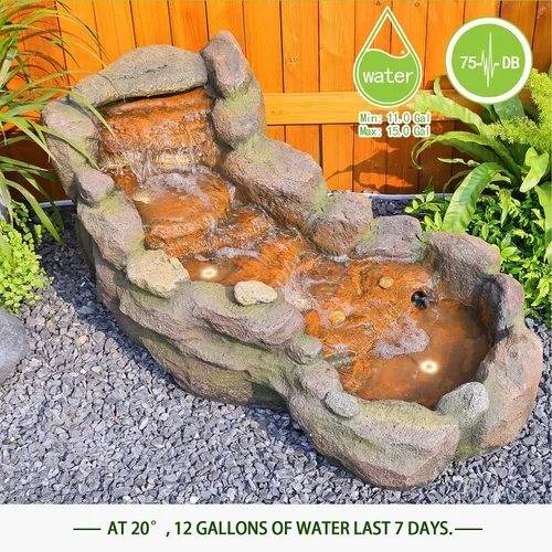 Miniatura 3 de Bumilgar Fuente de agua para jardín al aire libre, 42.1 pulgadas de largo, fuente de roca escalonada de pie con luces LED y bomba para jardín, patio