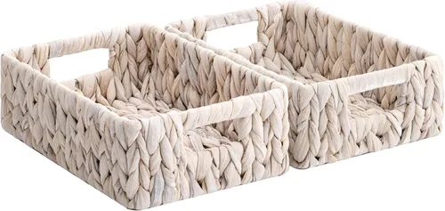 Miniatura 11 de StorageWorks Cesta de mimbre con asa, cestas de almacenamiento de mimbre para organizar, cestas de almacenamiento decorativas para estantes, cuerda