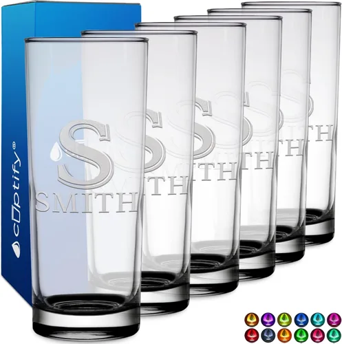 Miniatura 65 de Highball personalizado de 10.5 onzas con fondo negro, vaso Collins alto personalizado, cóctel de bebida mixta recta, inicial con nombre de regalo