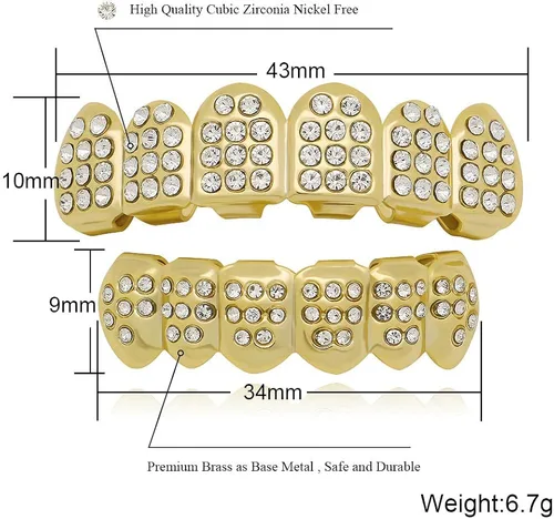 Miniatura 3 de LuReen 14k Gold 6 Teeth Grillz Hip Hop Joker Diamond Top Bottom Teeth Caps Grillz Set