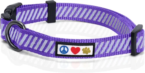 Miniatura 8 de Pawtitas Collar reflectante para perros y cachorros, collar de alta visibilidad con bandas reflectantes, collar ajustable para perro resistente