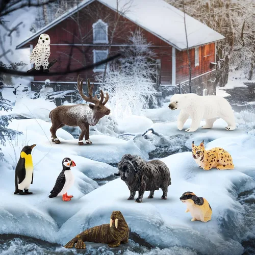 Miniatura 6 de Toymany Juego de 14 mini figuras de animales árticos, juguetes de animales polares con oso polar, caribú, pingüino, morsa, lobo, figuras