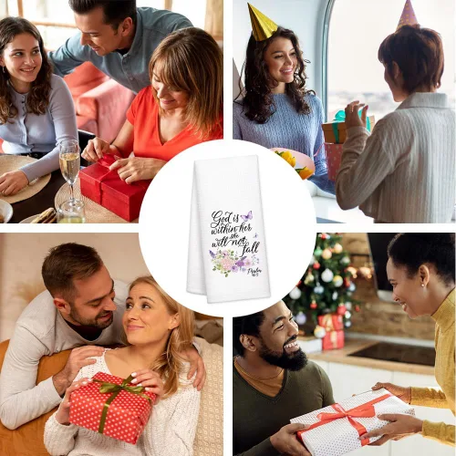 Miniatura 6 de DYJYBMY God is Within Her Will She Not Fall - Toalla de cocina religiosa, Salmo 46:5, decoración de cocina con versículo de la Biblia, regalos