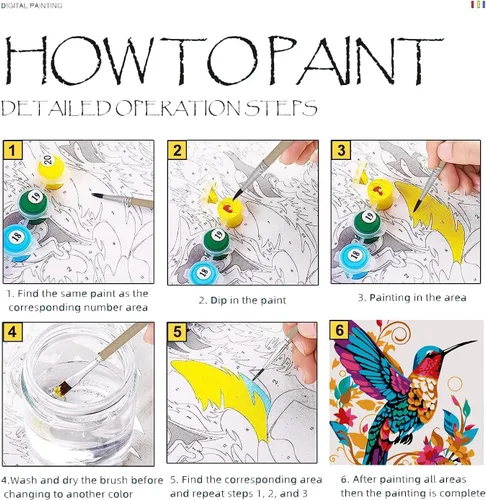 Miniatura 4 de Kit de Pintura por Números para Adultos - Pack de 2 Kits de Pintura por Números de Colibrí - Pintura Fácil en Acrílico por Números con Marco - Artes