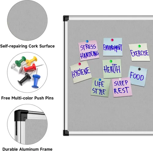Miniatura 4 de XBoard Tablero de anuncios de tela gris de 48 x 36 pulgadas Tablero de anuncios de tela montado en la pared, tablero de anuncios plateado