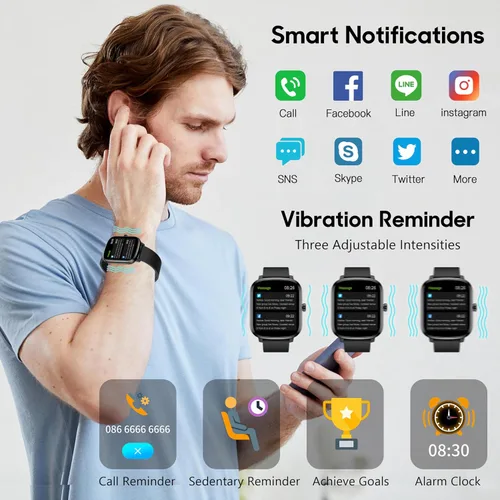 Miniatura 4 de KALINCO Reloj inteligente para hombre, rastreador de fitness de 1.69 pulgadas con frecuencia cardíaca, presión arterial, seguimiento de oxígeno
