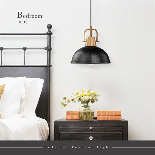Miniatura 4 de Emliviar GE269MIL BK+WD - Lámpara colgante moderna de 10.2 pulgadas, lámpara colgante moderna para isla de cocina, pantalla de cúpula de metal negro