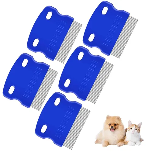 Paquete de 5 peines para piojos de pulgas, peines de acero inoxidable para perros y gatos con dientes redondeados, removedor profesional de manchas