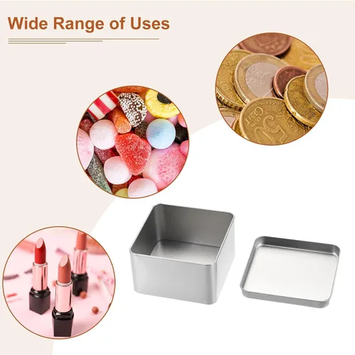 Miniatura 6 de uxcell Caja de Lata de Metal, 3.54" x 3.54" x 2.17" Recipientes Rectangulares Vacíos de Hojalata con Tapas, Tono Plateado, para Organizador