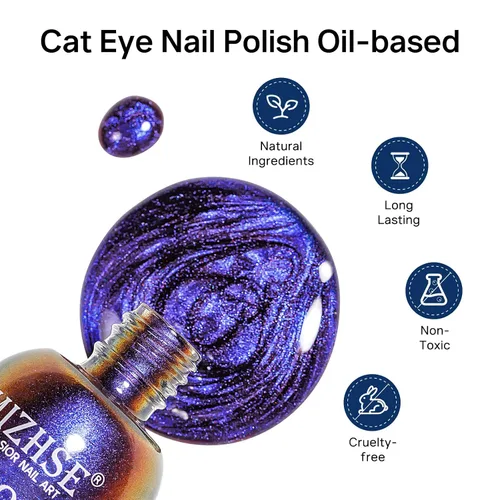 Miniatura 2 de MIZHSE Esmalte de uñas de ojo de gato 9D de secado rápido, sin gel, esmalte de uñas magnético azul-violeta con imán, secado al aire rápido, esmalte