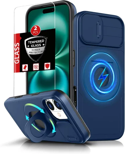Miniatura 38 de Funda magnética para iPhone 11 Pro compatible con carga inalámbrica MagSafe, con 2 protectores de pantalla, anillo kickstand de 360° integrado +