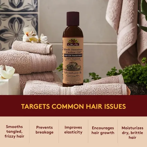 Miniatura 4 de OKAY Aceite caliente de ricino jamaicano negro 100% natural, aceite de ricino para cabello encrespado seco dañado, mezcla de terapia pura con jojoba