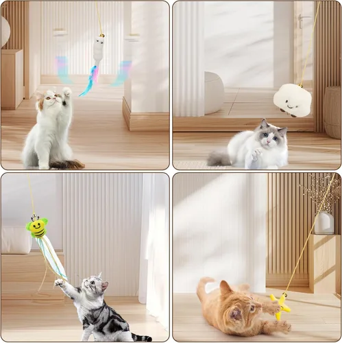 Miniatura 4 de JIARON 6 juguetes interactivos de plumas para gatos, juguete retráctil para colgar en interiores, juguetes de juego propio hacen ejercicio divertido