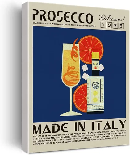 Divertida impresión en lienzo de cóctel Prosecco Art Wall Painting Posters de 12 x 15 pulgadas, decoración moderna para el hogar, cocina, bar