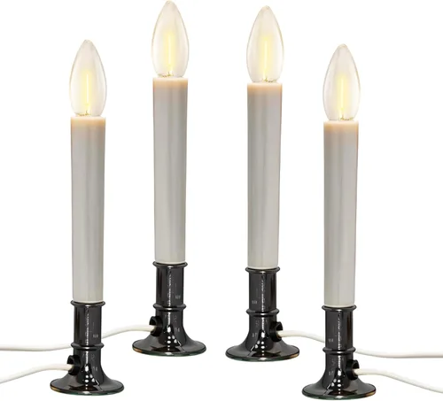 Miniatura 9 de Paquete de 4 velas eléctricas de Navidad con base chapada en oro, velas de ventana de Navidad con bombillas transparentes C26 de 7 W, luces de vela