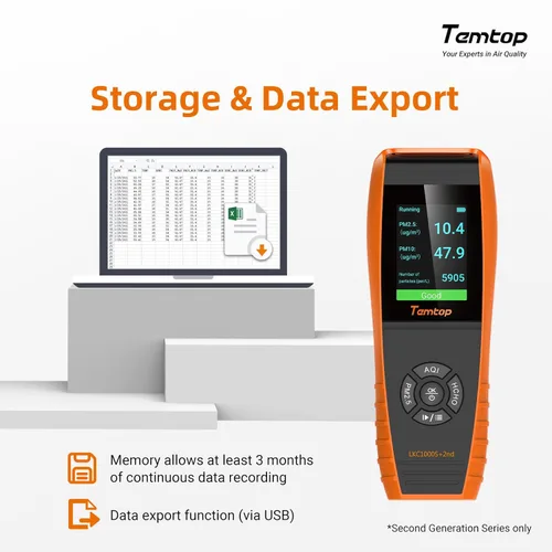 Miniatura 8 de Temtop Monitor de calidad del aire PM2.5 PM10 Contador de partículas, formaldehído, temperatura, humedad, TVOC AQI Tester para detección