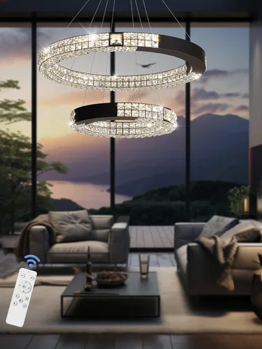 Miniatura 5 de Candelabro LED de anillo dorado para sala de estar, comedor y dormitorio, lámparas de cristal modernas, iluminación colgante, lámparas ajustables