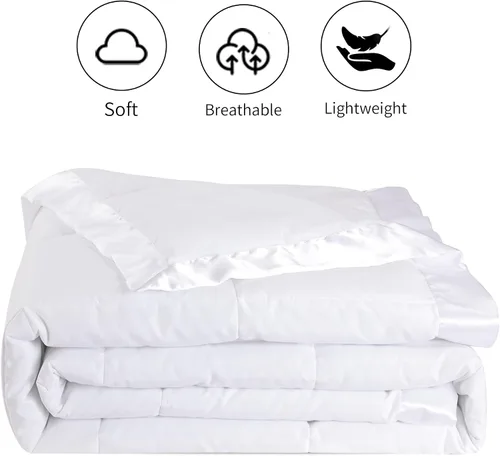 Miniatura 3 de HOMBYS Manta de plumón alternativo tamaño King de 120 x 120 pulgadas para todas las estaciones, manta de cama blanca acolchada ligera con ribete