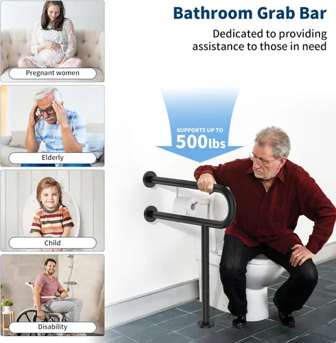 Miniatura 6 de ZUEXT - Riel de soporte para inodoro con soporte para papel higiénico de 24 x 28 pulgadas, barra de agarre antideslizante de pared a piso
