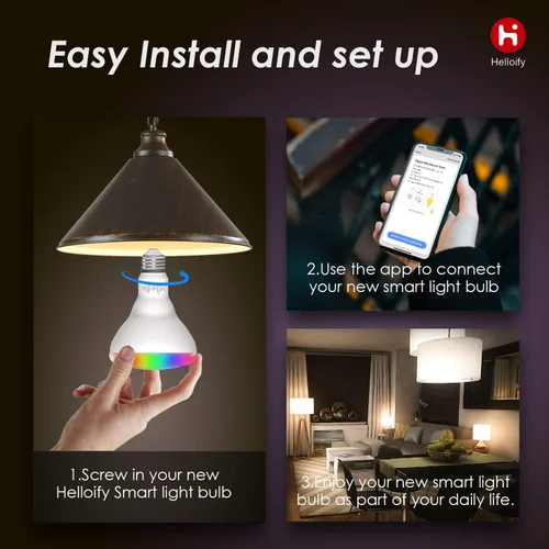 Miniatura 6 de helloify BR30 - Bombillas LED WiFi inteligentes, cambio multicolor RGBCW, blanco cálido a frío, regulable, compatible con Alexa y Google Home