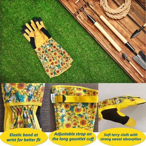Miniatura 3 de Guantes Largos de Jardinería, Resistentes a Espinas y Pinchazos, Guantes Protectores para Rosas y Cactus para Jardinero, Regalos Girasol