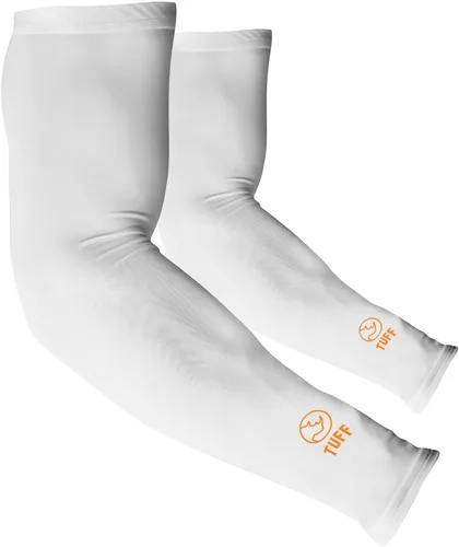 TUFF - Mangas de compresión para brazos refrigerantes, mangas de brazo UPF 50 para hombres y mujeres.. Blanco 1 par (con polaina de cuello adicional)
