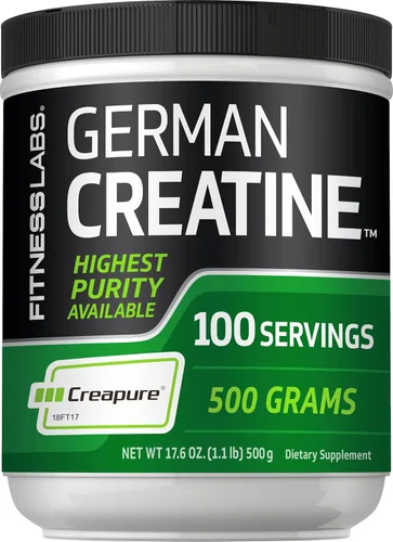 Fitness Labs Monohidrato de Creatina Alemán en Polvo | 500 Gramos | Suplemento Fitness Creapure | 100 Porciones