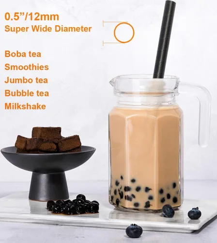 Miniatura 3 de Pajitas desechables de papel biodegradable de 0.5 pulgadas 1/2 0.472 in extra anchas para batidos Boba, perlas de té de burbujas, batidos gigantes