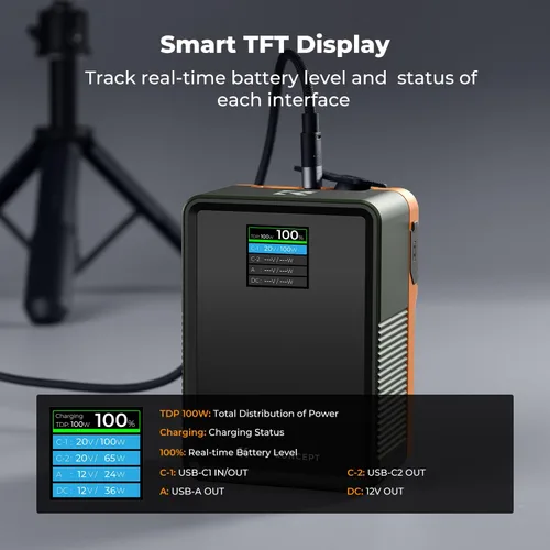 Miniatura 4 de K&F CONCEPT Batería de Montaje en V de 99Wh con Carga Rápida PD100W 14.8V/6700mAh Mini Batería de Montaje en V con D-Tap, DC, USB-C Dual, USB-A