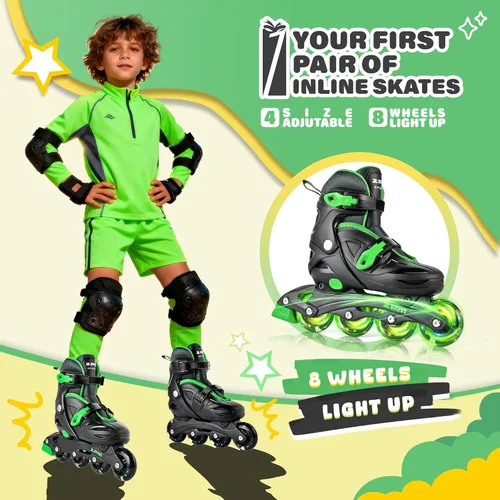 Miniatura 2 de 2PM SPORTS Patines en línea para niños y niñas de 4 a 8, 6 a 12 años, con ruedas iluminadas, cuchillas ajustables para niños y jóvenes principiantes