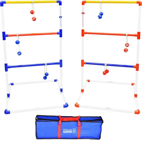 Miniatura 7 de GoSports Juego de lanzamiento de escalera prémium para exteriores con 6 bolos, estuche de transporte de viaje y rastreadores de puntuación, elige
