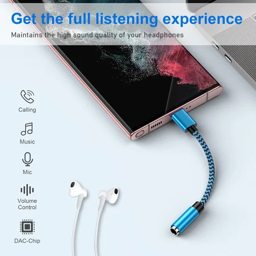 Miniatura 2 de Adaptador USB tipo C a conector de auriculares de 0.138 in, paquete de 2 cables USB C a Aux hembra de audio compatible con Samsung Galaxy A54 A37