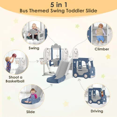 Miniatura 2 de BIERUM Tobogán para niños pequeños de 1 a 3 años con aro de baloncesto y columpio, tobogán de bebé para niños, regalo ideal, parque