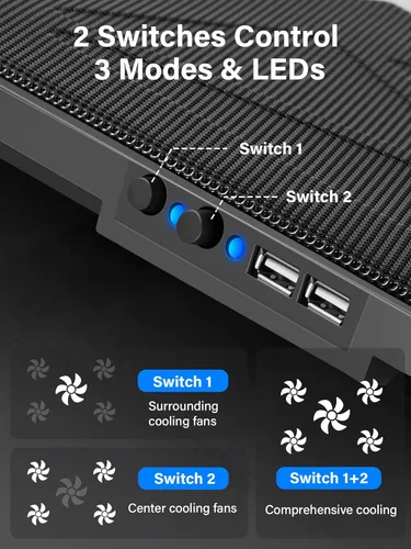 Miniatura 4 de Kootek Almohadilla de enfriamiento para computadora portátil de 12 pulgadas -17 pulgadas - Almohadilla para enfriamiento de 5 ventiladores Azul