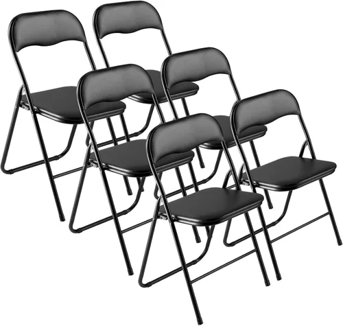 Miniatura 12 de VEVOR Juego de 4 sillas plegables, sillas plegables con cojín acolchado, sillas de fiesta portátiles con marco de metal reforzado, asiento apilable