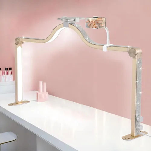 Miniatura 11 de Lámpara de uñas mejorada para escritorio, luz de uñas grande plegable de 34 pulgadas con soporte para teléfono, lámpara de manicura LED de 3 modos